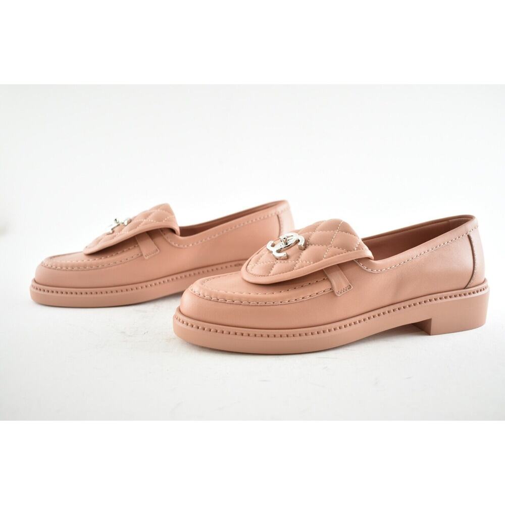 Chanel 21B Pink Silver Quilted Flap Turnlock CC Logo Mule Slip Flat Loafer 39.5 - Picture 10 of 11